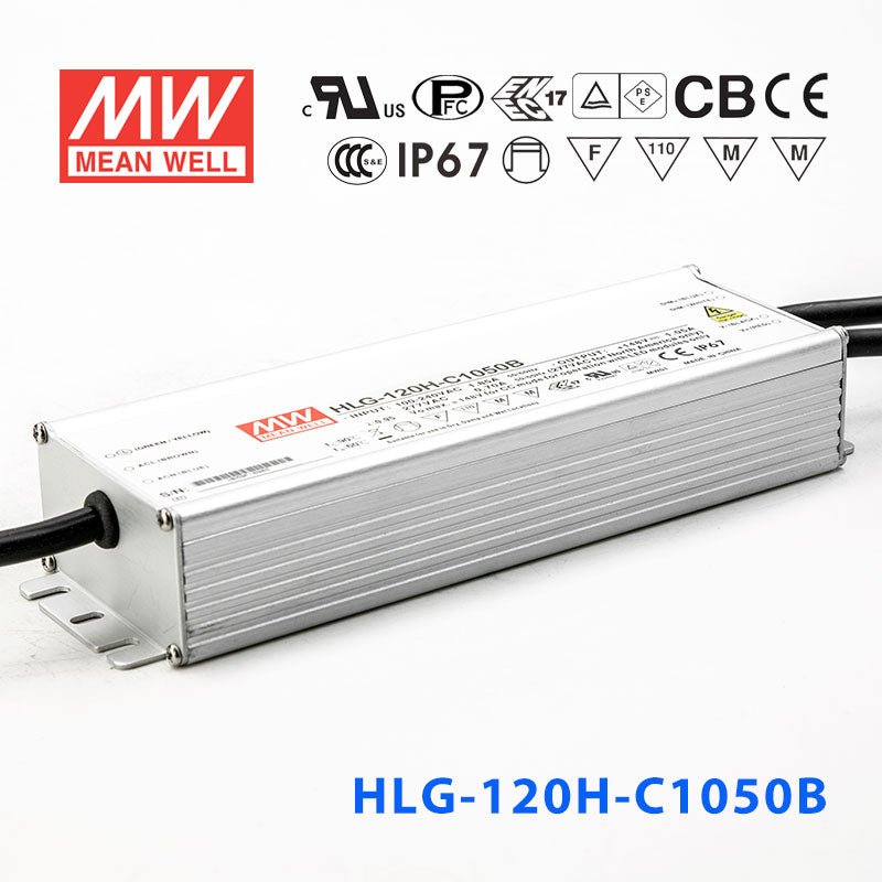 Mean Well HLG - 120H - C1050AB Power Supply 155.4W 1050mA - Adjustable and Dimmable - HLG - 120H - C1050AB - powersupplymall.com