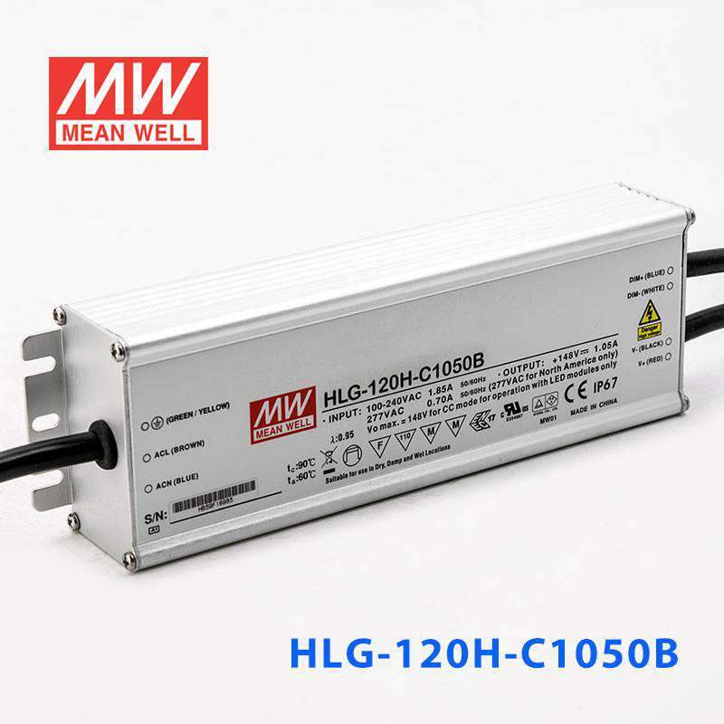 Mean Well HLG - 120H - C1050B Power Supply 155.4W 1050mA - Dimmable - HLG - 120H - C1050B - powersupplymall.com