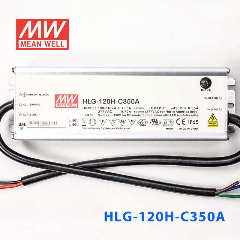 Mean Well HLG-120H-C350A Power Supply 150.5W 350mA - Adjustable - HLG-120H-C350A - powersupplymall.com