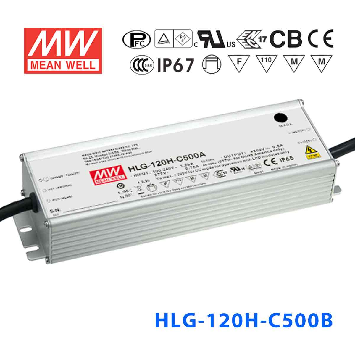 Mean Well HLG - 120H - C500AB Power Supply 150W 500mA - Adjustable and Dimmable - HLG - 120H - C500AB - powersupplymall.com