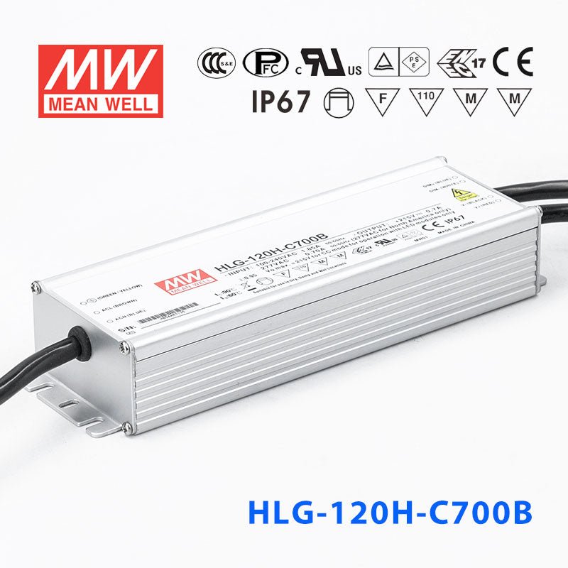 Mean Well HLG - 120H - C700AB Power Supply 150.5W 700mA - Adjustable and Dimmable - HLG - 120H - C700AB - powersupplymall.com