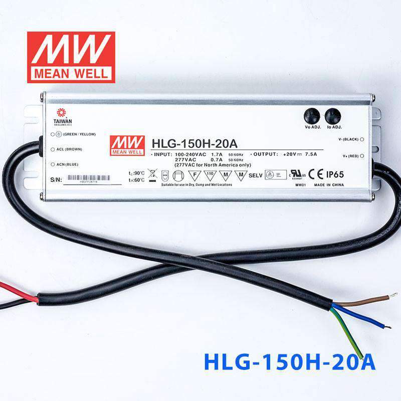 Mean Well HLG - 150H - 20A Power Supply 150W 20V - Adjustable - HLG-150H-20A - powersupplymall.com