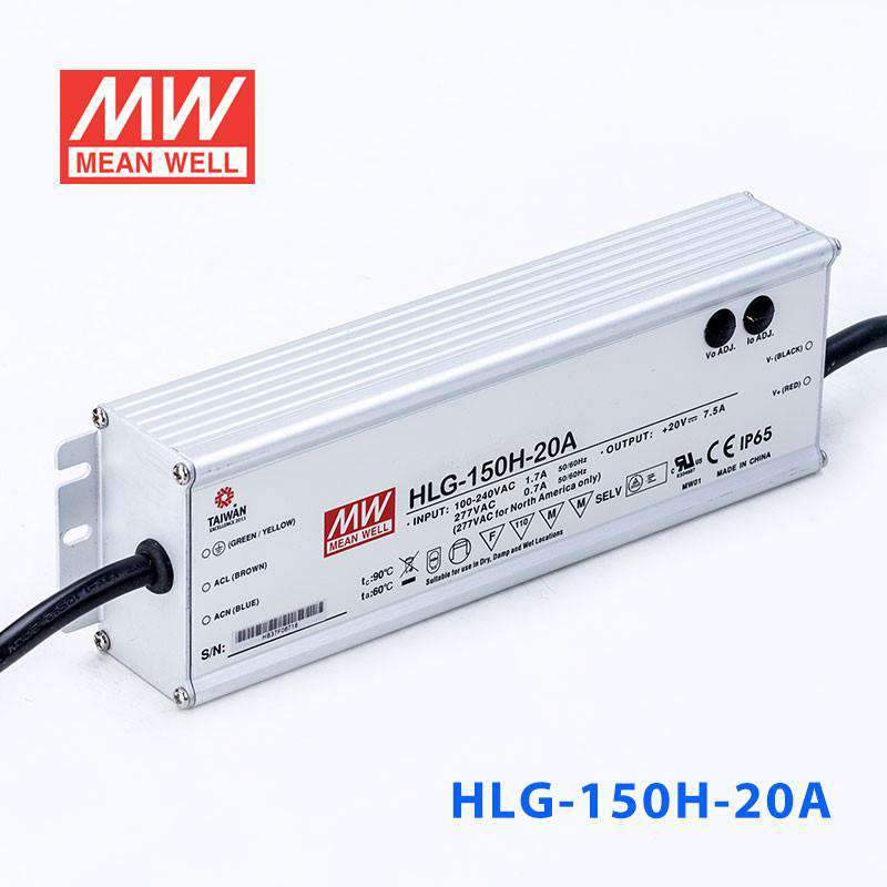Mean Well HLG - 150H - 20A Power Supply 150W 20V - Adjustable - HLG-150H-20A - powersupplymall.com