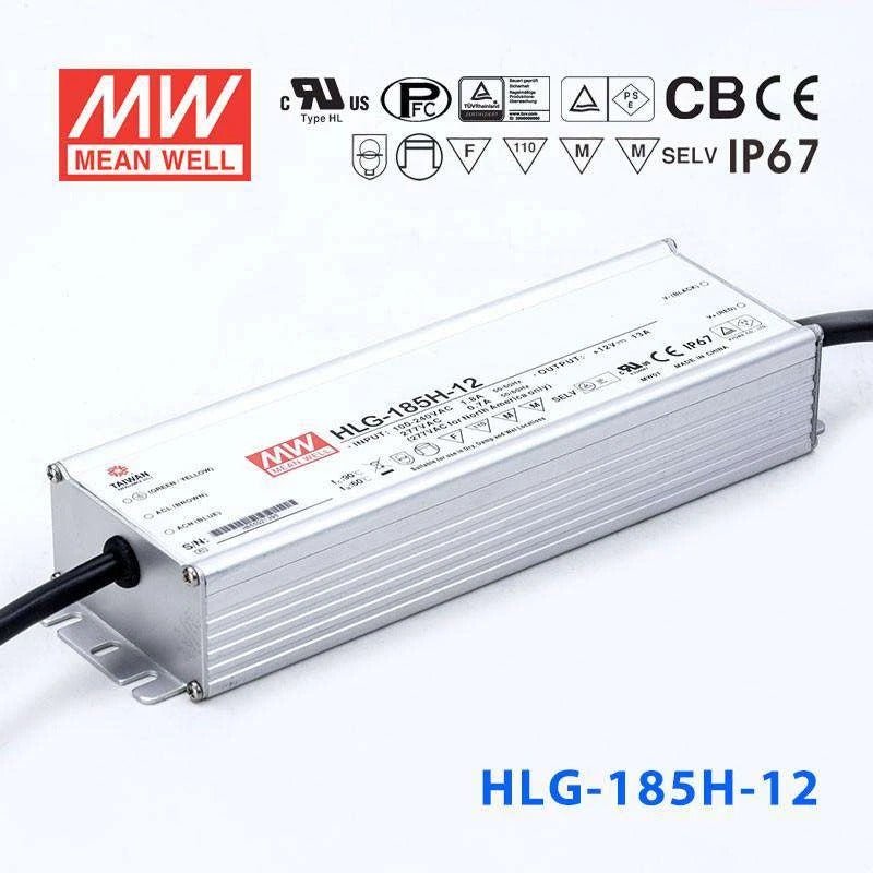 Mean Well HLG-185H-12 Power Supply 156W 12V 13A - HLG-185H-12 - powersupplymall.com