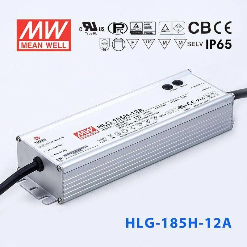 Mean Well HLG-185H-12A Power Supply 156W 12V - Adjustable 13A - HLG-185H-12A - powersupplymall.com
