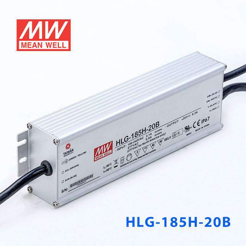 Mean Well HLG - 185H - 20B Power Supply 185W 20V - Dimmable - HLG-185H-20B - powersupplymall.com