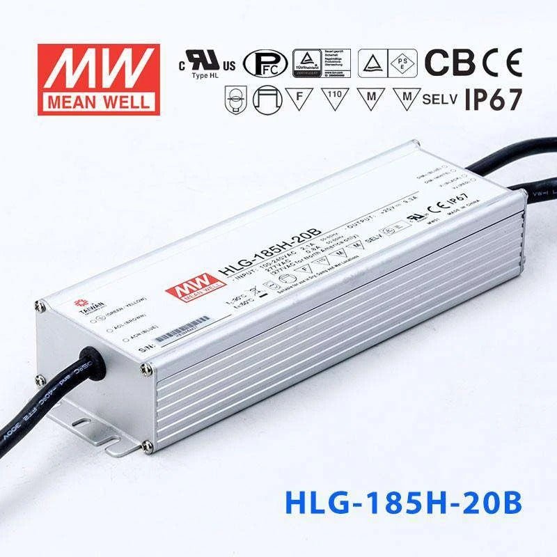Mean Well HLG-185H-20B Power Supply 185W 20V- Dimmable 9.3A - HLG-185H-20B - powersupplymall.com