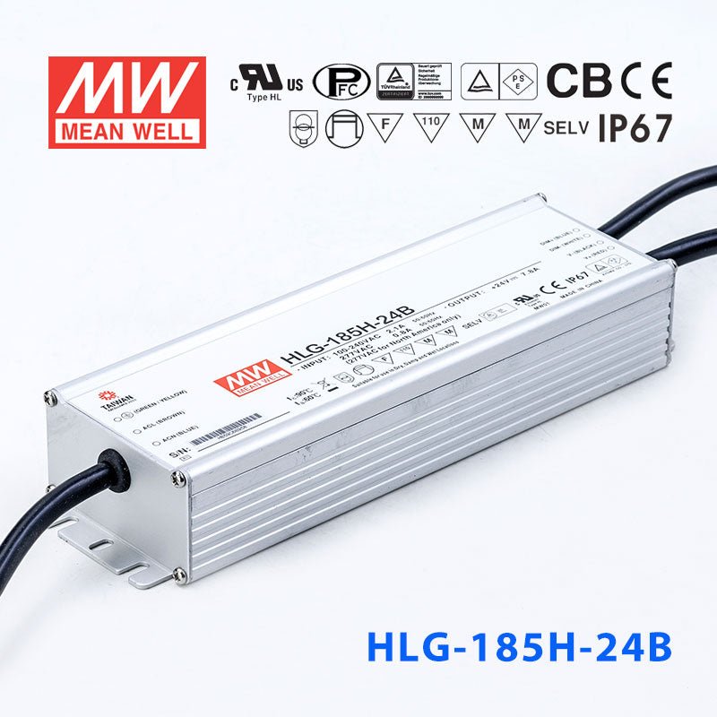Mean Well HLG - 185H - 24AB Power Supply 185W 24V - Adjustable and Dimmable - HLG - 185H - 24AB - powersupplymall.com