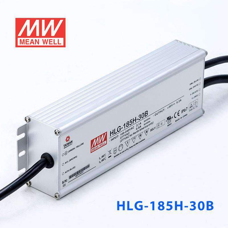 Mean Well HLG-185H-30B Power Supply 185W 30V- Dimmable 6.2A - HLG-185H-30B - powersupplymall.com