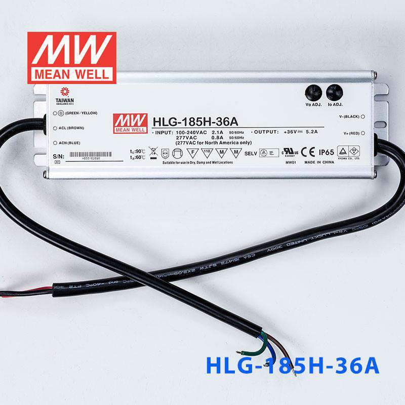 Mean Well HLG - 185H - 36A Power Supply 185W 36V - Adjustable - HLG - 185H - 36A - powersupplymall.com