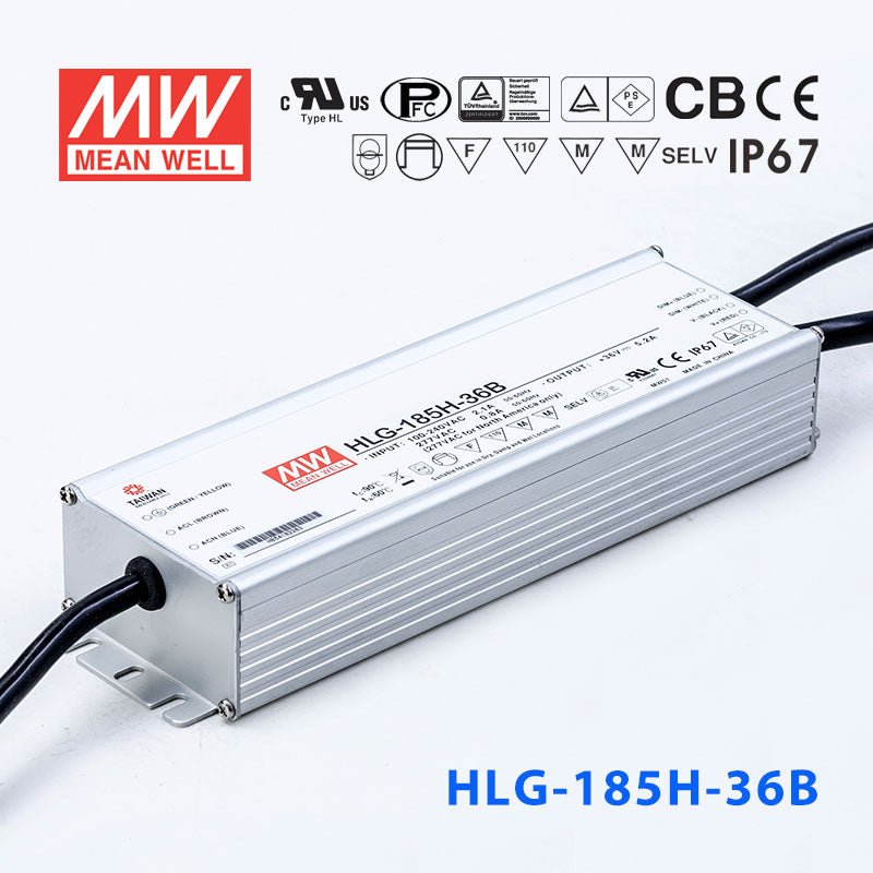 Mean Well HLG-185H-36AB Power Supply 185W 36V - Adjustable and Dimmable 5.2A - HLG-185H-36AB - powersupplymall.com