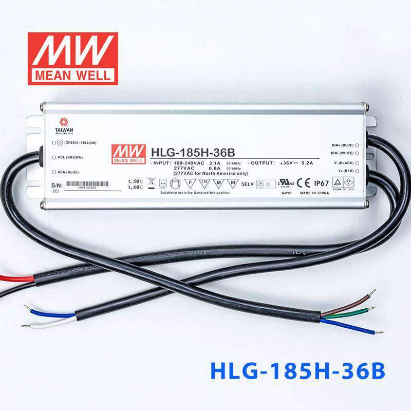 Mean Well HLG - 185H - 36B Power Supply 185W 36V - Dimmable - HLG-185H-36B - powersupplymall.com