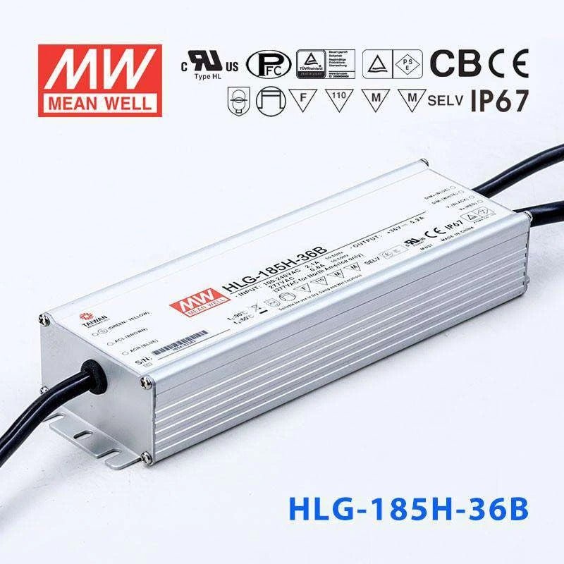 Mean Well HLG-185H-36B Power Supply 185W 36V- Dimmable 5.2A - HLG-185H-36B - powersupplymall.com