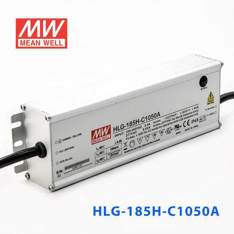 Mean Well HLG-185H-C1050A Power Supply 199.5W 1050mA - Adjustable - HLG-185H-C1050A - powersupplymall.com