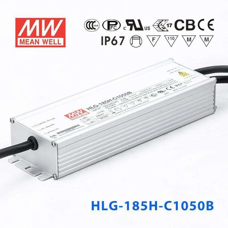 Mean Well HLG - 185H - C1050B Power Supply 199.5W 1050mA - Dimmable - HLG - 185H - C1050B - powersupplymall.com