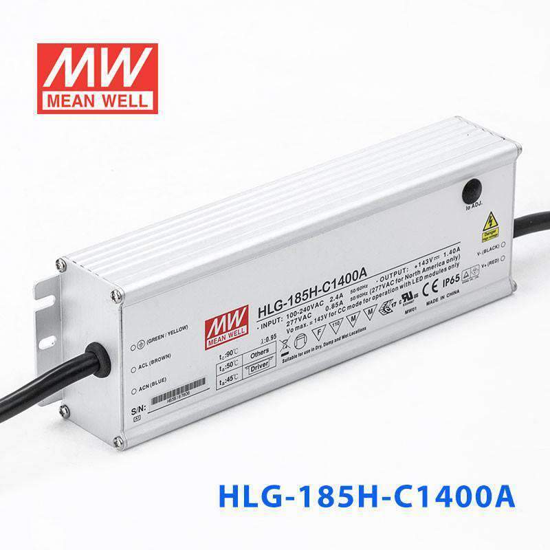 Mean Well HLG - 185H - C1400A Power Supply 200.2W 1400mA - Adjustable - HLG - 185H - C1400A - powersupplymall.com