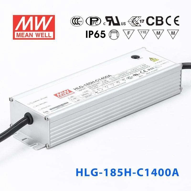 Mean Well HLG - 185H - C1400A Power Supply 200.2W 1400mA - Adjustable - HLG - 185H - C1400A - powersupplymall.com