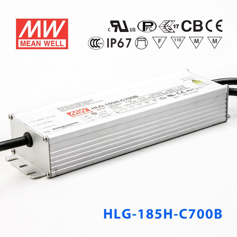 Mean Well HLG - 185H - C700AB Power Supply 200.2W 700mA - Adjustable and Dimmable - HLG - 185H - C700AB - powersupplymall.com