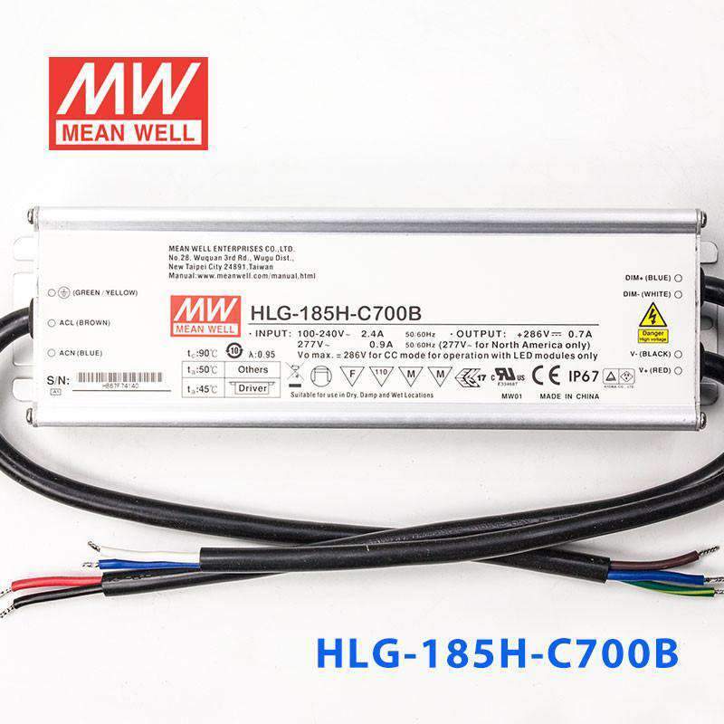 Mean Well HLG - 185H - C700B Power Supply 200.2W 700mA - Dimmable - HLG - 185H - C700B - powersupplymall.com