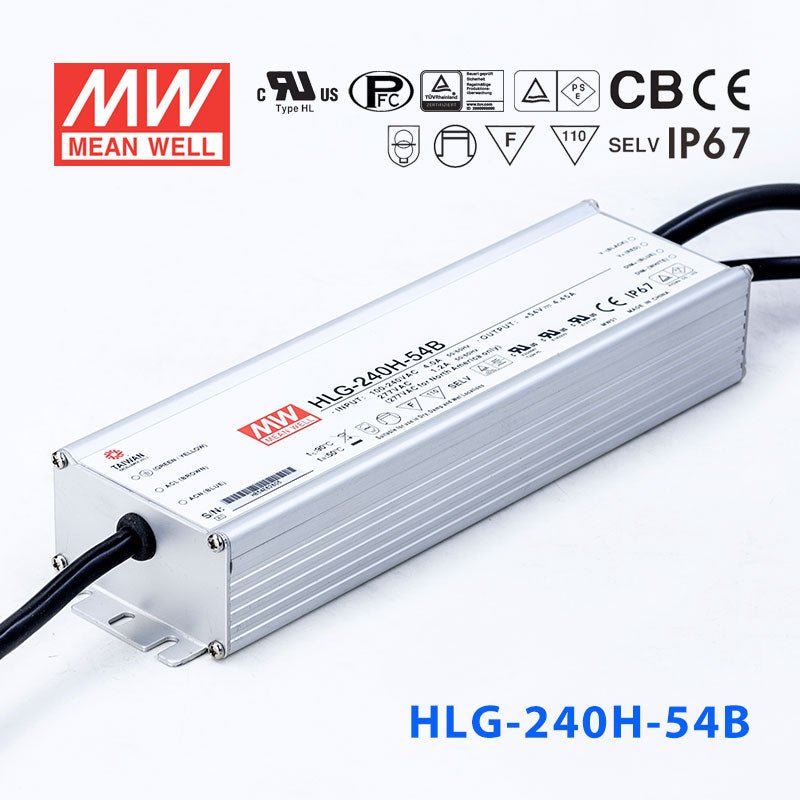 Mean Well HLG-240H-54AB Power Supply 240W 54V - Adjustable and Dimmable 4.45A - HLG-240H-54AB - powersupplymall.com
