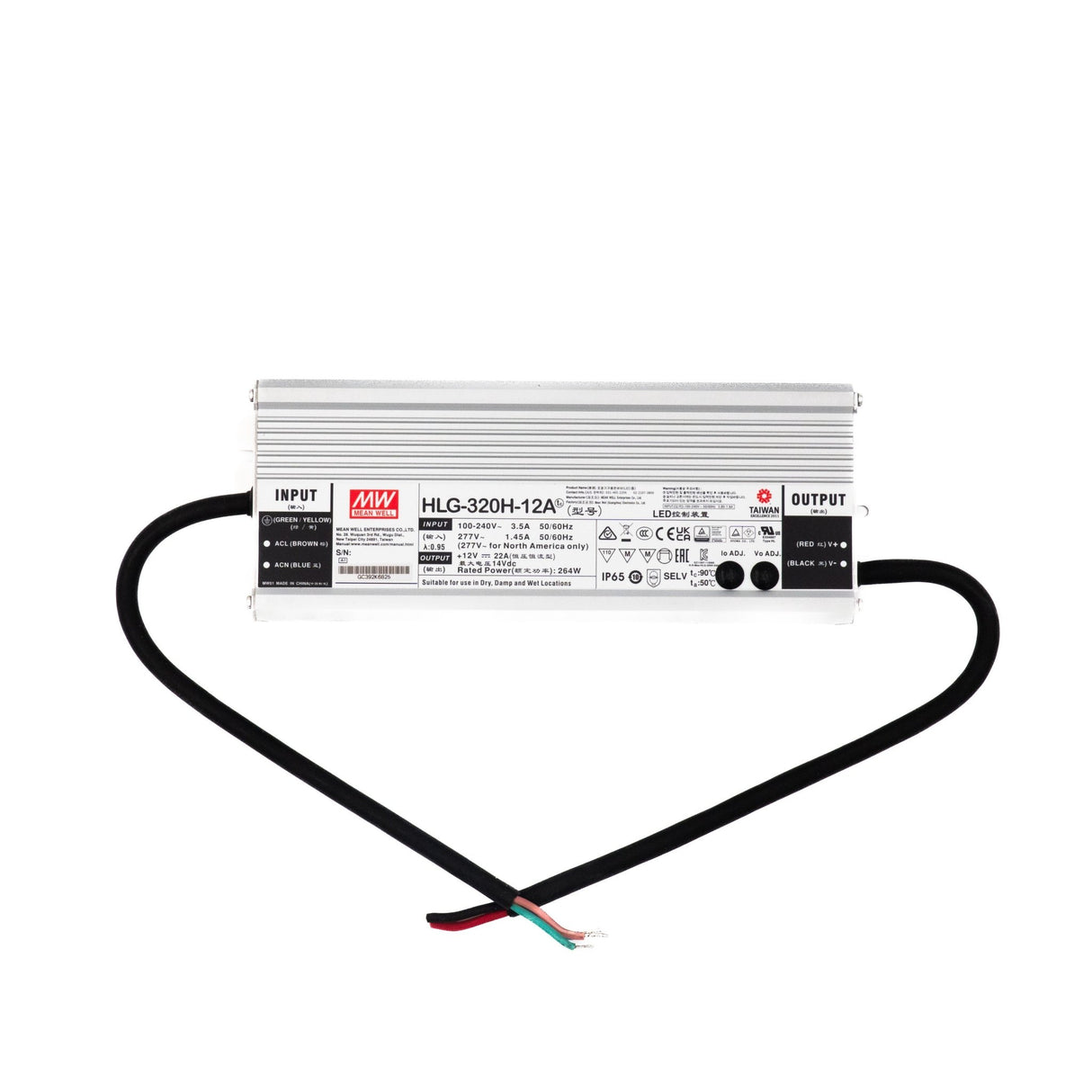 Mean Well HLG - 320H - 12A Power Supply 264W 12V - Adjustable - HLG - 320H - 12A - powersupplymall.com