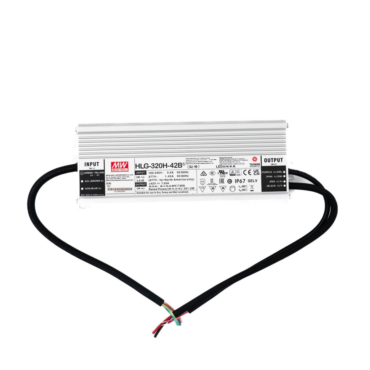 Mean Well HLG - 320H - 42B Power Supply 320W 42V - Dimmable - HLG-320H-42B - powersupplymall.com