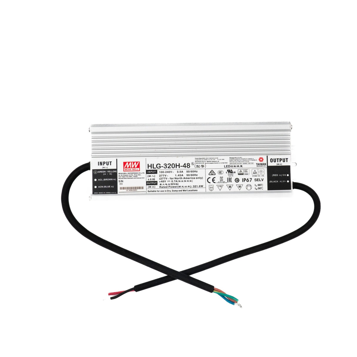 Mean Well HLG-320H-48 Power Supply 320W 48V 6.7A - HLG-320H-48 - powersupplymall.com