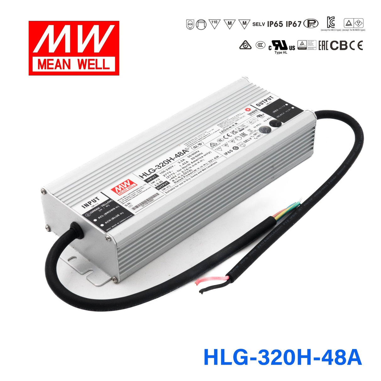 Mean Well HLG-320H-48A Power Supply 320W 48V - Adjustable 6.7A - HLG-320H-48A - powersupplymall.com
