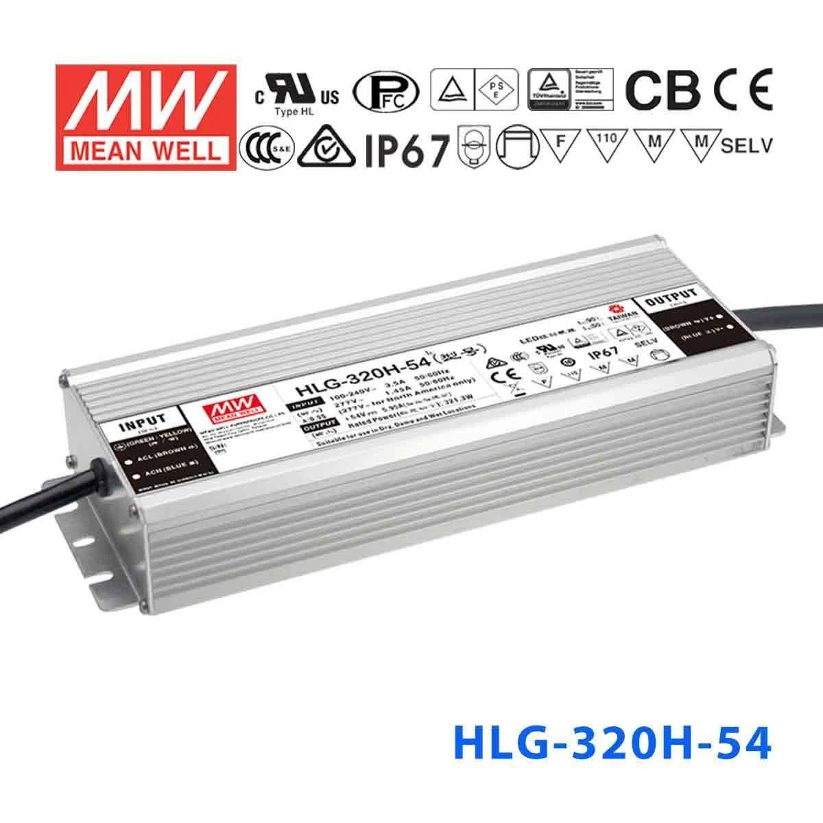 Mean Well HLG - 320H - 54 Power Supply 320W 54V - HLG - 320H - 54 - powersupplymall.com