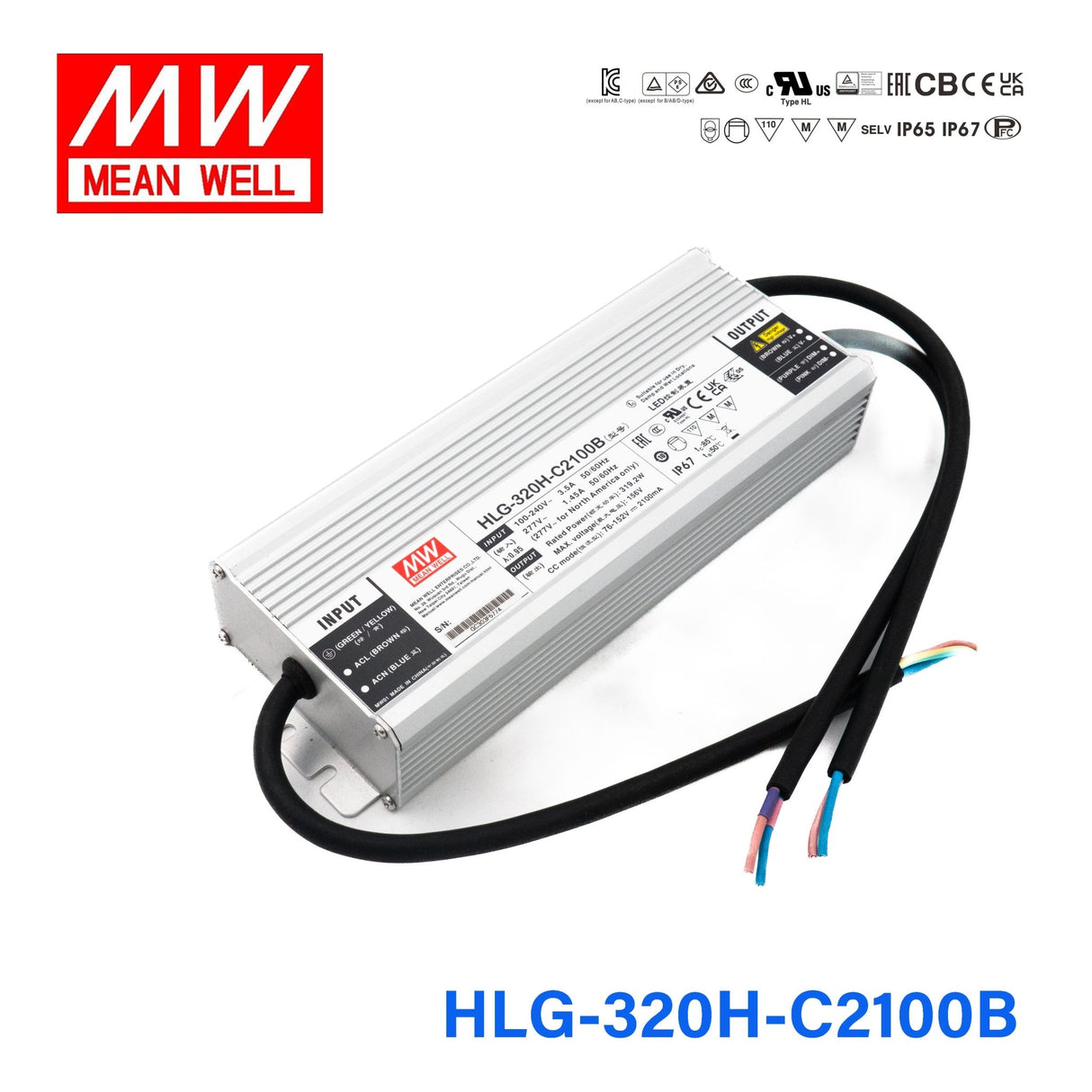 Mean Well HLG - 320H - C2100B Power Supply 319.2W 2100mA - Dimmable - HLG - 320H - C2100B - powersupplymall.com