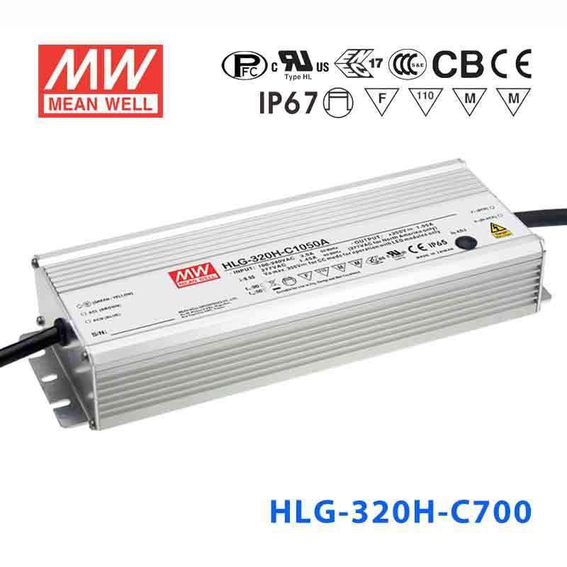 Mean Well HLG - 320H - C700B Power Supply 299.6W 700mA - Dimmable - HLG - 320H - C700B - powersupplymall.com