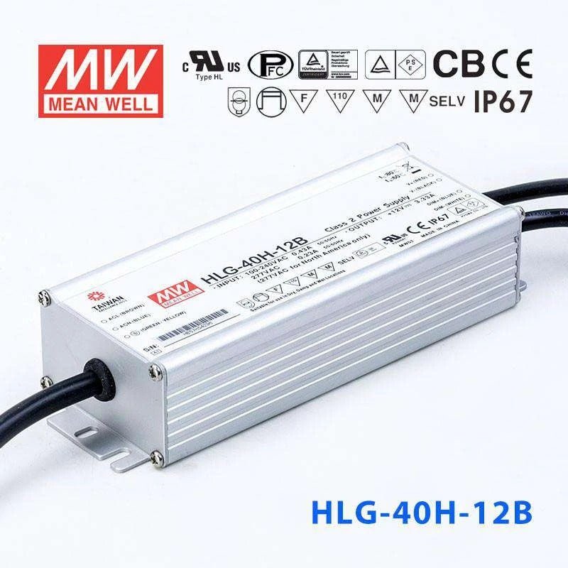 Mean Well HLG - 40H - 12B Power Supply 40W 12V - Dimmable - HLG - 40H - 12B - powersupplymall.com