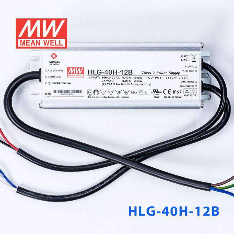 Mean Well HLG - 40H - 12B Power Supply 40W 12V - Dimmable - HLG - 40H - 12B - powersupplymall.com
