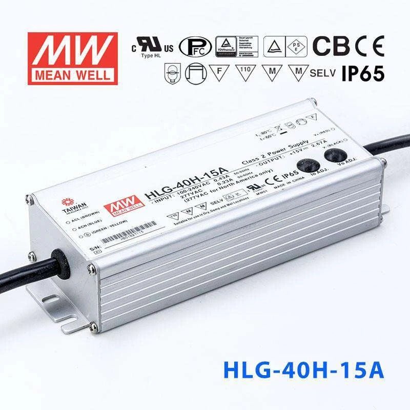Mean Well HLG-40H-15A Power Supply 40W 15V - Adjustable 2.67A - HLG-40H-15A - powersupplymall.com