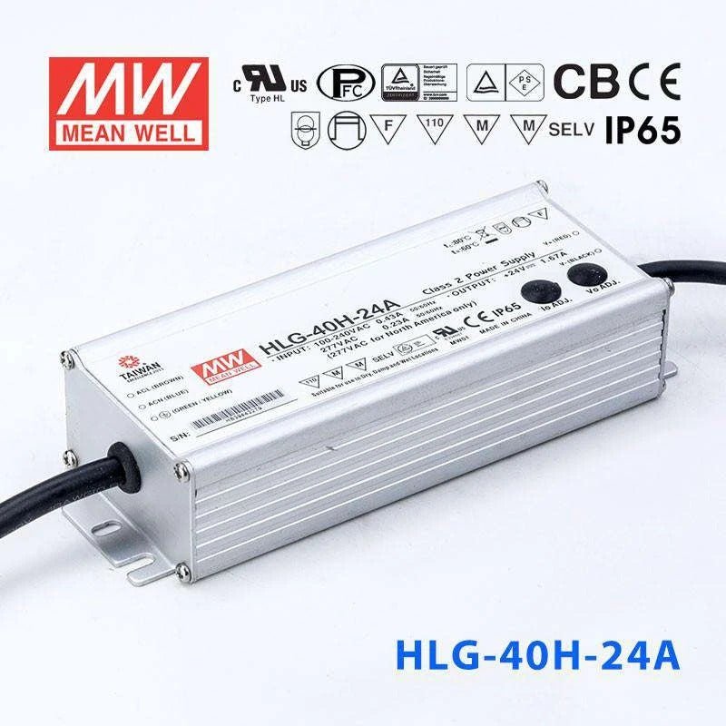 Mean Well HLG - 40H - 24A Power Supply 40W 24V - Adjustable - HLG - 40H - 24A - powersupplymall.com