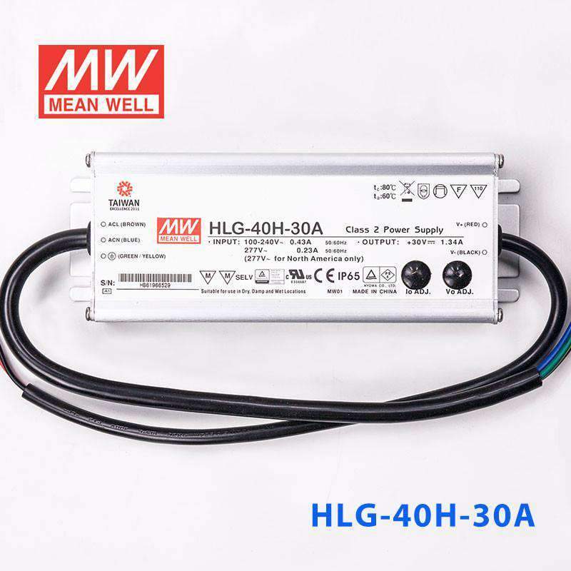 Mean Well HLG-40H-30A Power Supply 40W 30V - Adjustable 1.34A - HLG-40H-30A - powersupplymall.com