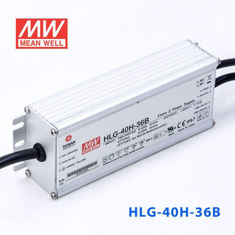 Mean Well HLG-40H-36B Power Supply 40W 36V - Dimmable 1.12A - HLG-40H-36B - powersupplymall.com