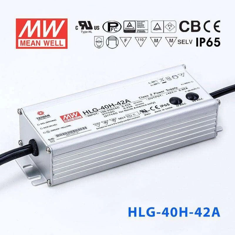 Mean Well HLG - 40H - 42A Power Supply 40W 42V - Adjustable - HLG - 40H - 42A - powersupplymall.com