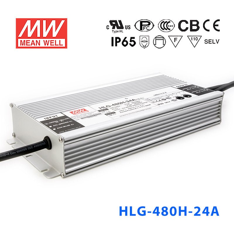 Mean Well HLG-480H-24A Power Supply 480W 24V - Adjustable 20A - HLG-480H-24A - powersupplymall.com