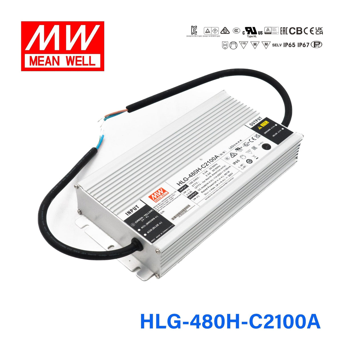 Mean Well HLG - 480H - C2100A Power Supply 481W 2100mA - Adjustable - HLG - 480H - C2100A - powersupplymall.com