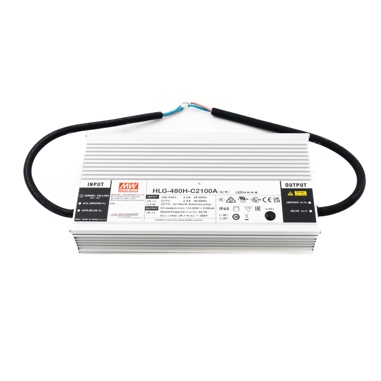 Mean Well HLG - 480H - C2100A Power Supply 481W 2100mA - Adjustable - HLG - 480H - C2100A - powersupplymall.com