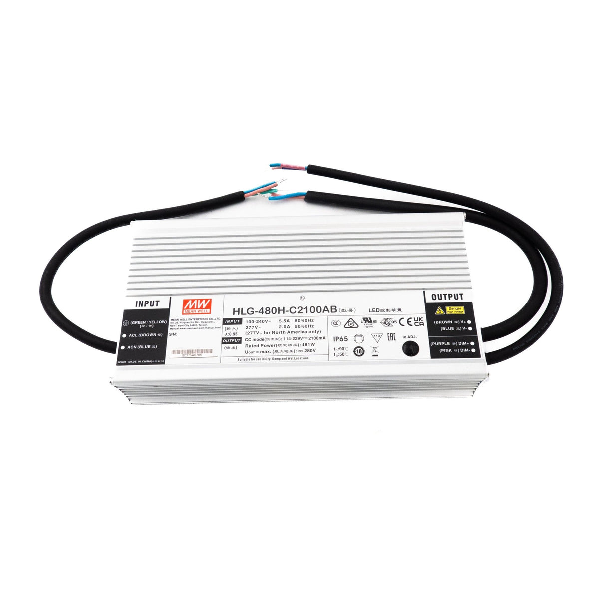 Mean Well HLG - 480H - C2100AB Power Supply 481W 2100mA - Adjustable and Dimmable - HLG - 480H - C2100AB - powersupplymall.com