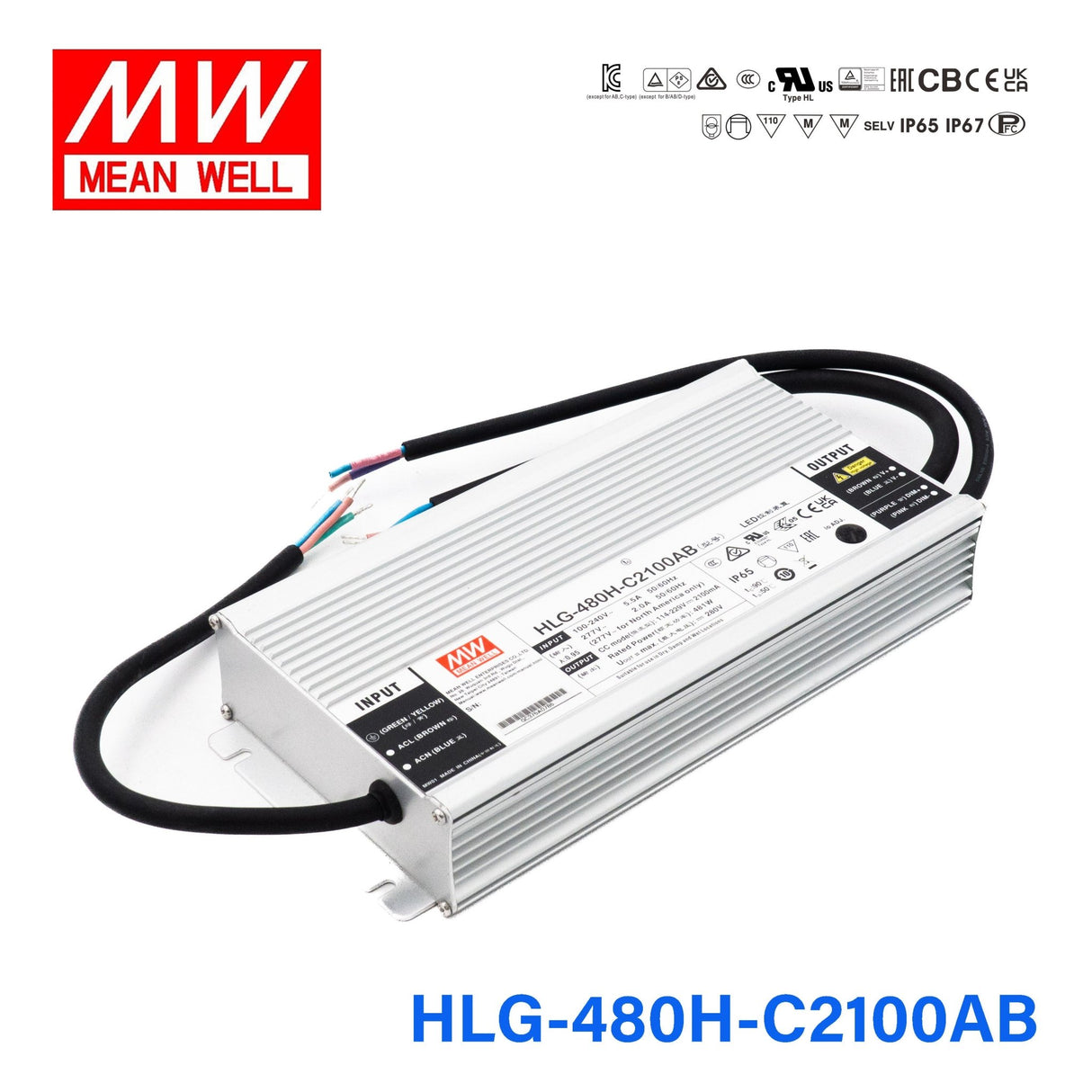 Mean Well HLG - 480H - C2100AB Power Supply 481W 2100mA - Adjustable and Dimmable - HLG - 480H - C2100AB - powersupplymall.com