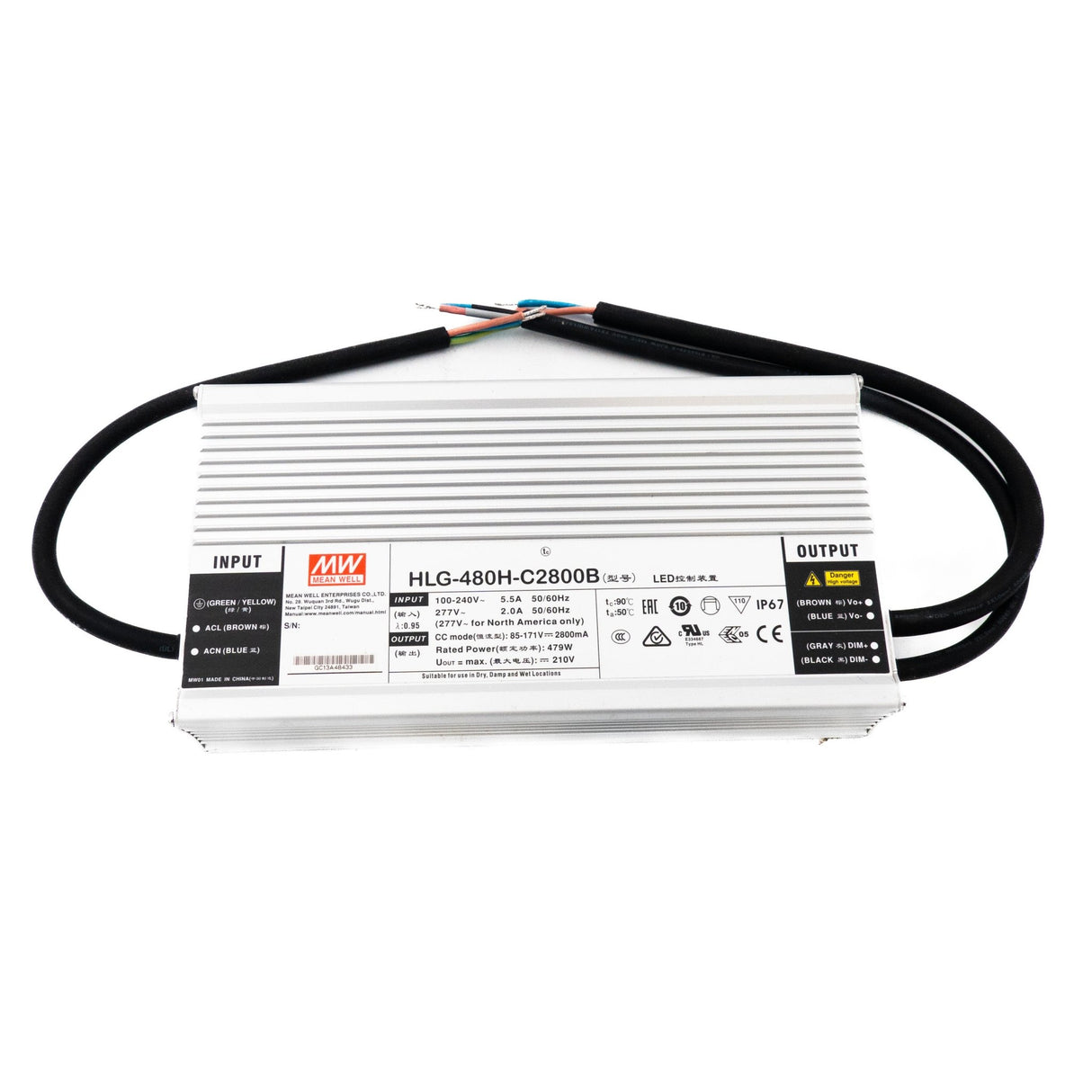 Mean Well HLG - 480H - C2800B Power Supply 479W 2800mA - Dimmable - HLG - 480H - C2800B - powersupplymall.com