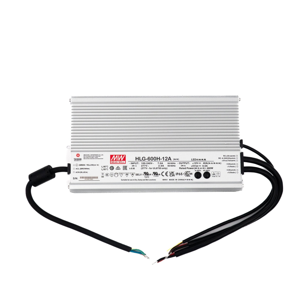 Mean Well HLG-600H-12A Power Supply 480W 12V - Adjustable 40A - HLG-600H-12A - powersupplymall.com