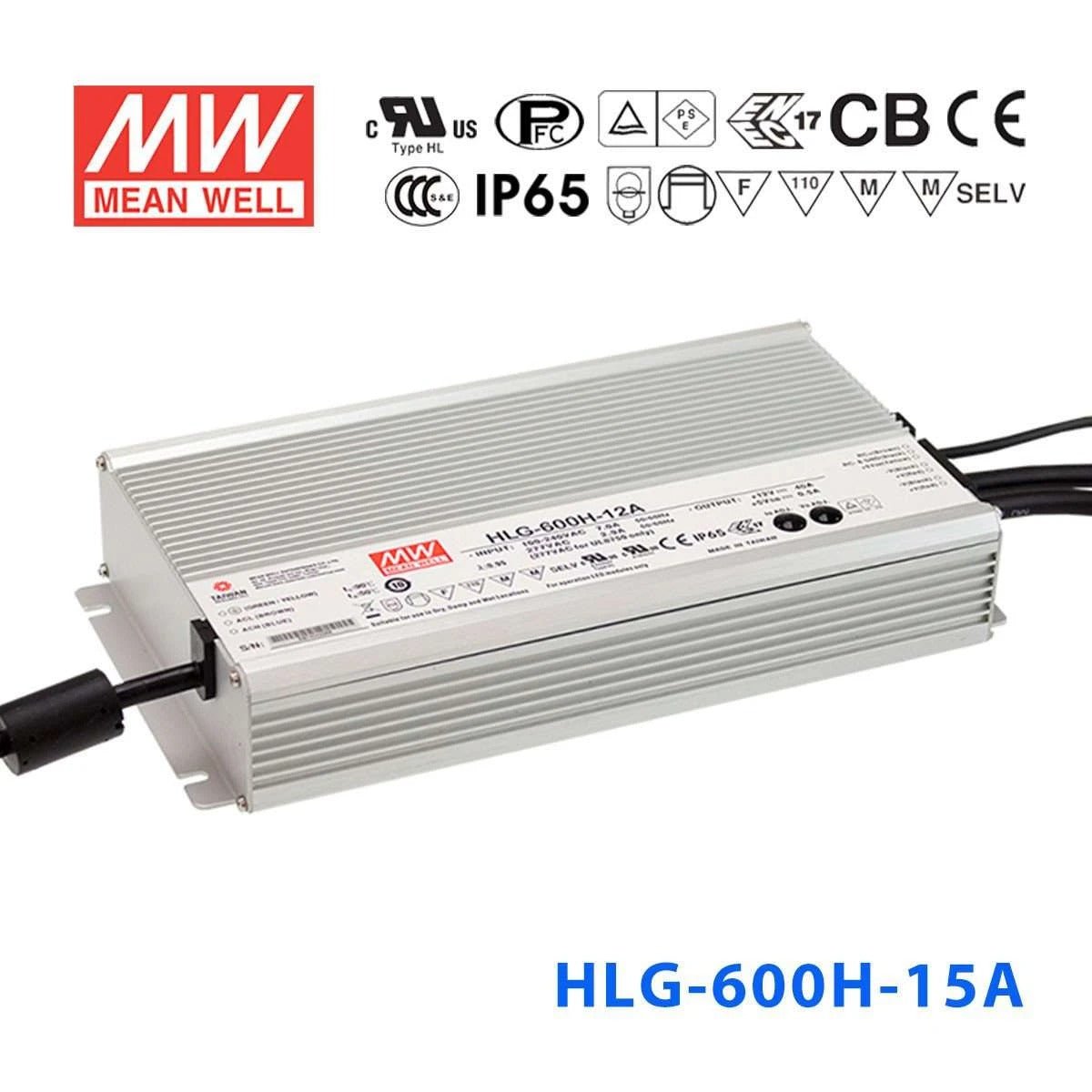 Mean Well HLG-600H-15A Power Supply 540W 15V - Adjustable 36A - HLG-600H-15A - powersupplymall.com
