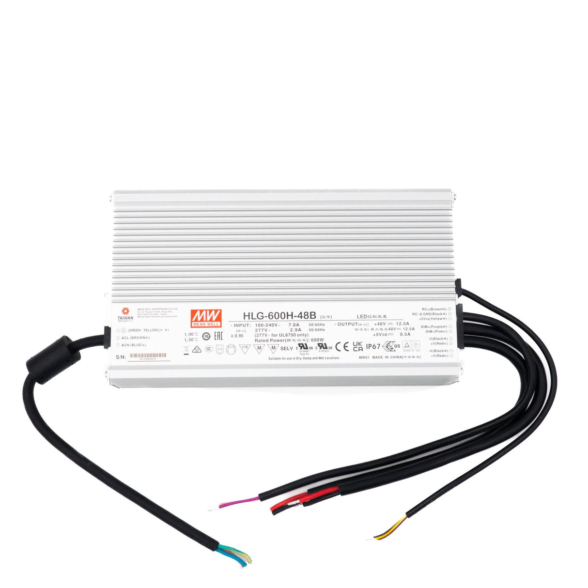 Mean Well HLG-600H-48B Power Supply 600W 48V- Dimmable 12.5A - HLG-600H-48B - powersupplymall.com