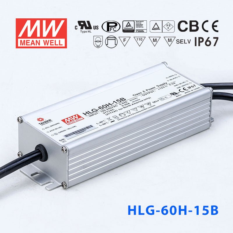 Mean Well HLG - 60H - 15AB Power Supply 60W 15V - Adjustable and Dimmable - HLG - 60H - 15AB - powersupplymall.com