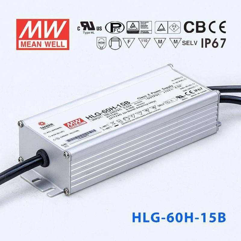 Mean Well HLG - 60H - 15B Power Supply 60W 15V - Dimmable - HLG - 60H - 15B - powersupplymall.com