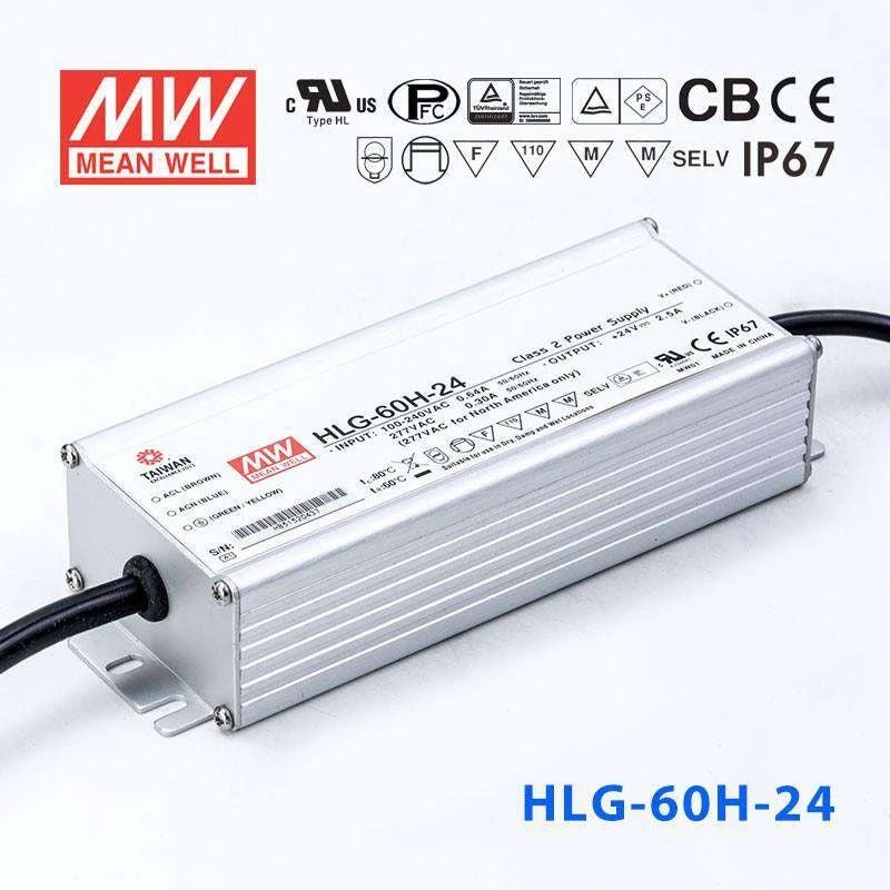 Mean Well HLG - 60H - 24 Power Supply 60W 24V - HLG - 60H - 24 - powersupplymall.com